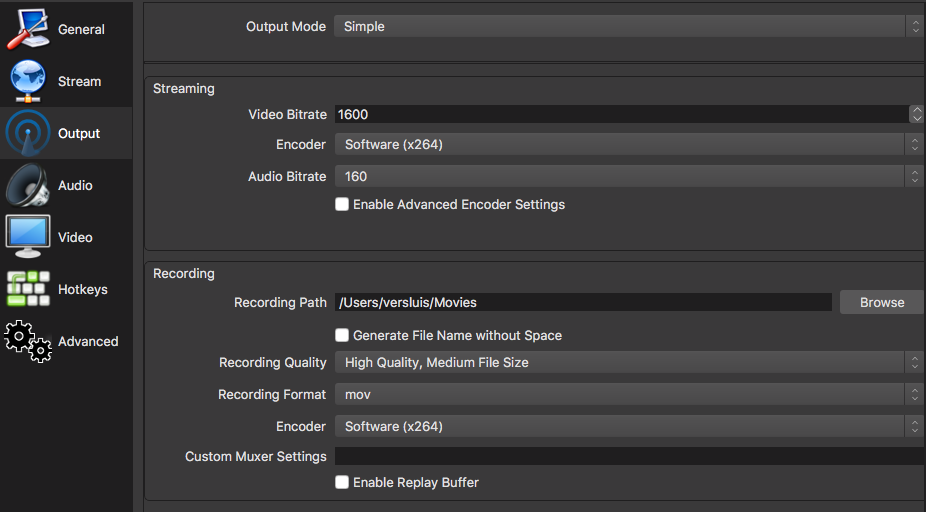 obs studio recording settings grayed out